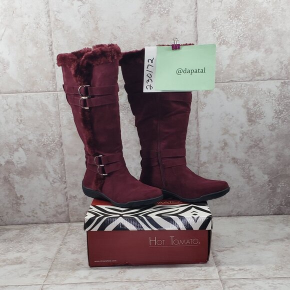 Buckled Faux Fur Hot Tomato Pavati Suede Zippered Full Calf Knee Boots Size 6 M - Picture 15 of 15